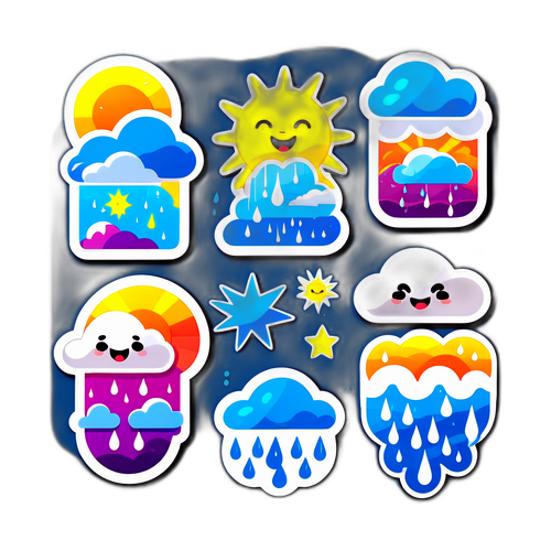 मौसम के विभिन्न परिस्थितियों को दर्शाने वाला मजेदार स्टिकर