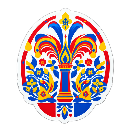 Nálepka kombinující francouzskou a ukrajinskou kulturu