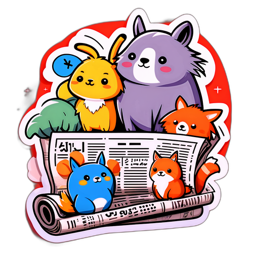 新聞の上でおしゃべりするかわいい動物たち