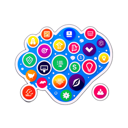 Thiết kế nhãn dán với hình ảnh biểu tượng cho các nút và lệnh trong bảo mật kỹ thuật số