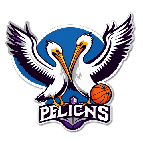 Isang masiglang ilustrasyon ng laban ng basketball sa pagitan ng Pelicans at Kings