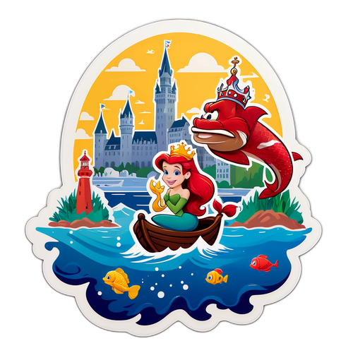 Kong Frederik med krone og danske vartegn