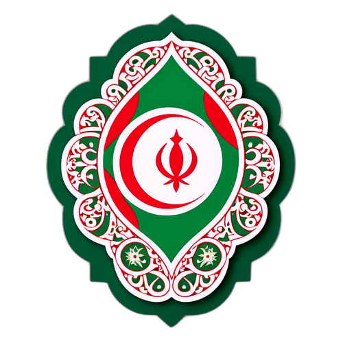 Стилізована графіка іранського прапора з витонченими перськими візерунками