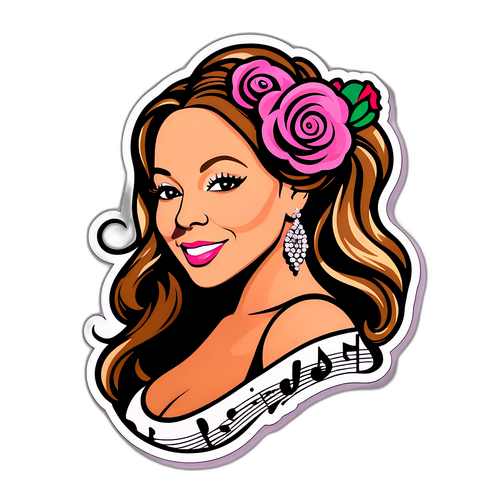 Portrait stylisé de Mariah Carey dans un décor musical