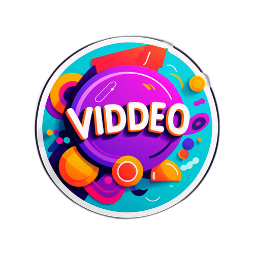 एक अमूर्त स्टिकर जो 'वीडियो' शब्द से प्रेरित गतिशील गति ग्राफिक्स को दर्शाता है