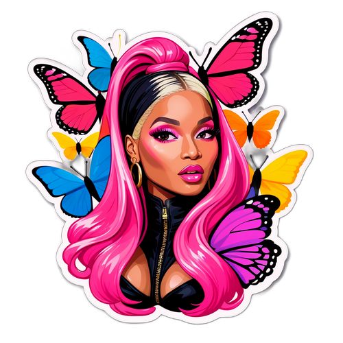 Farverig Sticker af Nicki Minaj med Sommerfugle