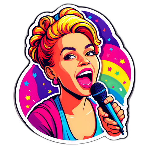 Värikäs ja energinen tarra laulava Nora Lindahl mikrofonilla