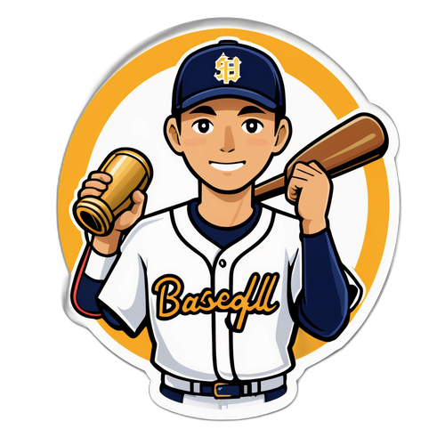 全日本大学野球選手権大会のトロフィーを持つ選手のイラスト