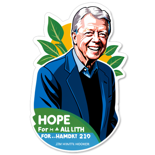 Sticker mit Jimmy Carter in einem Habitat for Humanity Projekt