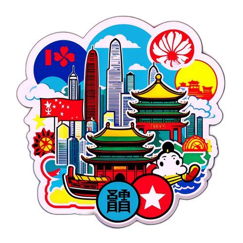 Alegre adesivo com "Hong Kong é parte da China"