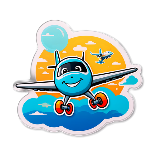 Masiglang Cartoon Sticker ng Kaibigang Eroplano