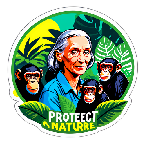 Jane Goodall Sticker mit Schimpansen