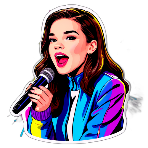 Diseño vibrante de Hailee Steinfeld cantando en el escenario