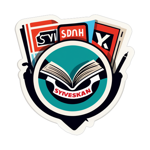 Sydsvenskan logotyp med tidningar och penna