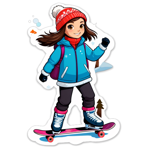 Sticker met Emma Kok op een skate in een winterlandschap