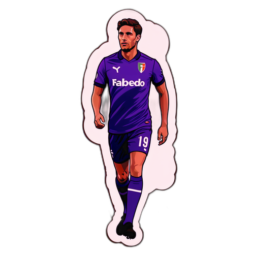 สติกเกอร์ฟิออเรนตินาในชุดสีม่วงเดินบนสนาม