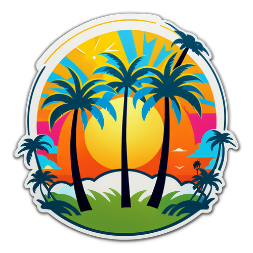 Sticker met Los Angeles logo, palm bomen en zon