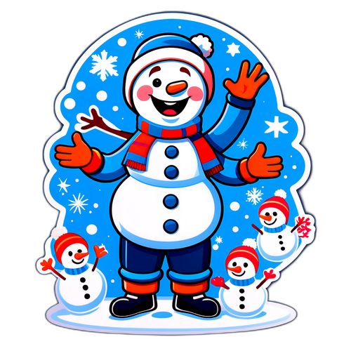 Αστεία καρτούν εικόνα του Ίλια Μαλίνιν στον πάγο, περικυκλωμένος από παιχνιδιάρικους χιονάνθρωπους που χειροκροτούν