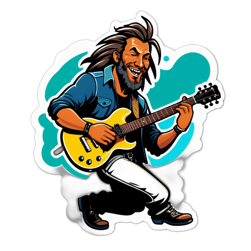 Ein energetischer Aufkleber von Chappell Roan, der mit seiner Gitarre rockt