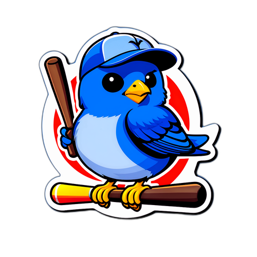 野球帽をかぶった青い鳥のデザイン