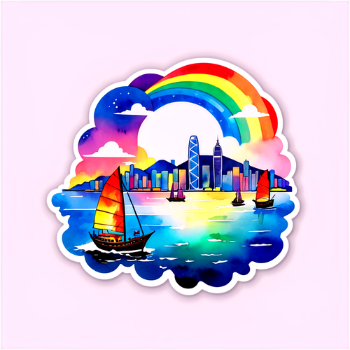 Stiker Pelabuhan Hong Kong yang Indah