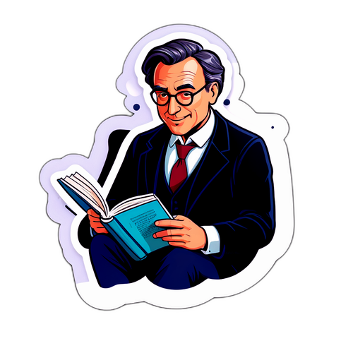 Sticker cu Victor Rebengiuc citind dintr-o carte