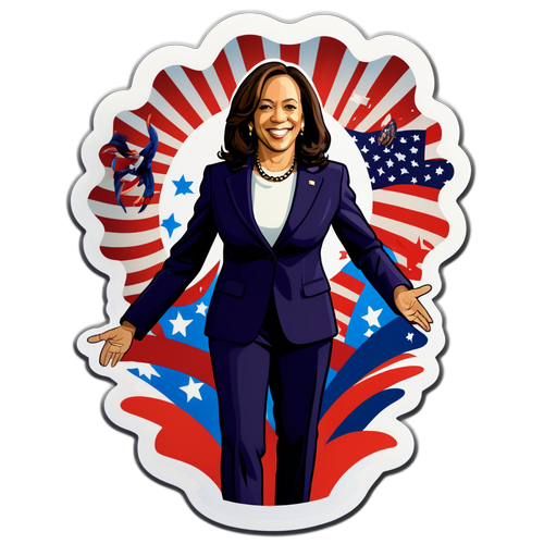 Découvrez Kamala Harris comme Jamais Vous Ne L'Avez Vue: Une Illustration Dynamique et Patriotique!