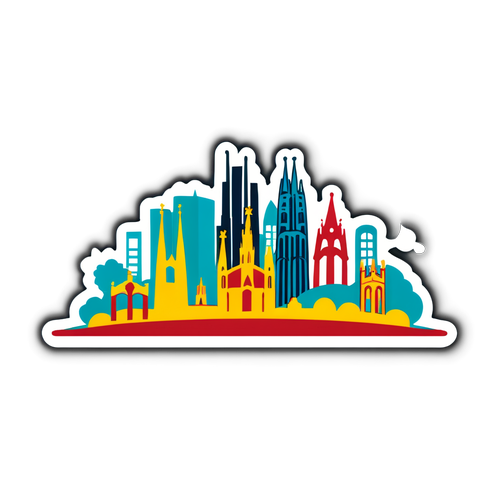 Minimalist Barbastro Skyline Sticker in Barcelona Colors