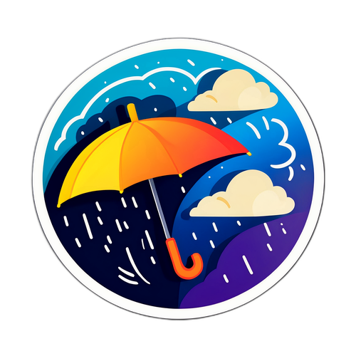 Ilustración de un paraguas abierto en una tormenta