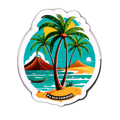 Autocollant des Comores avec palmiers et mer turquoise