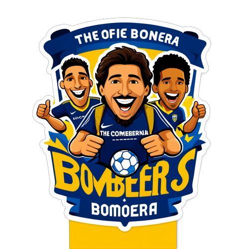 Diseño de un sticker con los hinchas de Boca Juniors celebrando, con la frase 'El alma de la Bombonera'