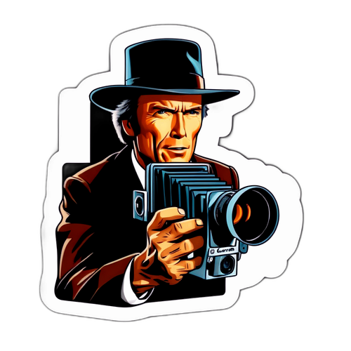 Der Filmkamera und Szenen aus einem fiktiven Clint Eastwood-Film