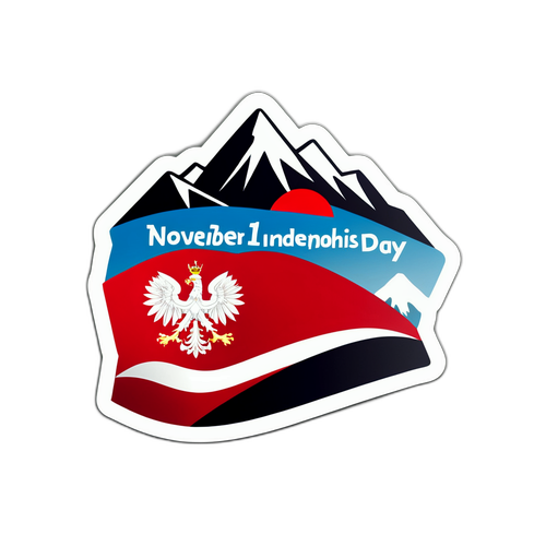 Flaga Polski na tle gór z tekstem '11 listopada - Narodowe Święto Niepodległości'