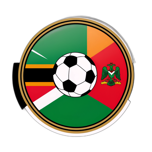 מדבקה של דגלי זמביה ומרוקו עם כדורגל במרכז