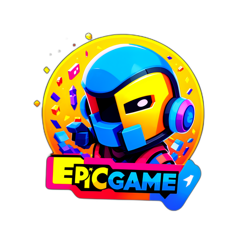 Sticker met het Epic Games-logo en pixelachtige graphics