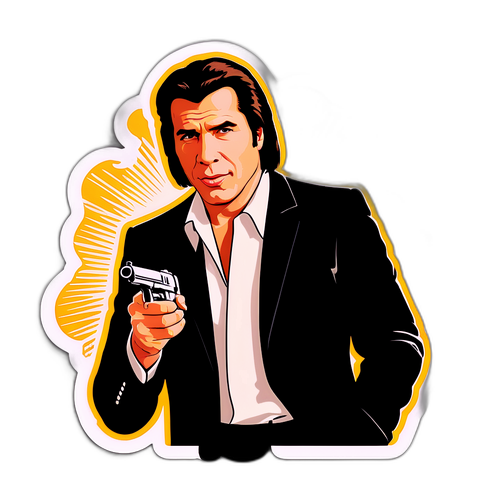 Autocollant humoristique de John Travolta dans Pulp Fiction avec un effet rétro