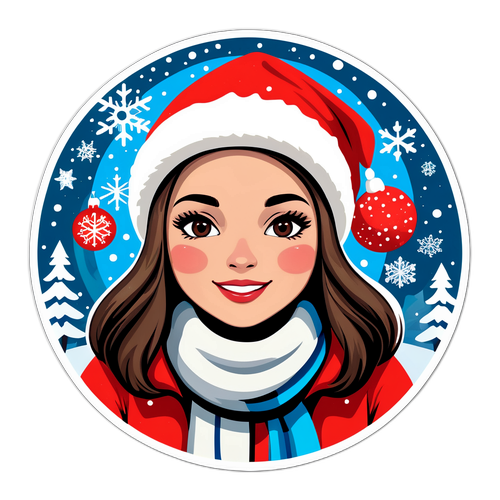 Jouluinen tarra talvisessa satumaailmassa