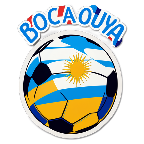 Ilustración de la bandera de Uruguay con un balón de fútbol y el texto 'Boca, el Orgullo de Nuestro País'