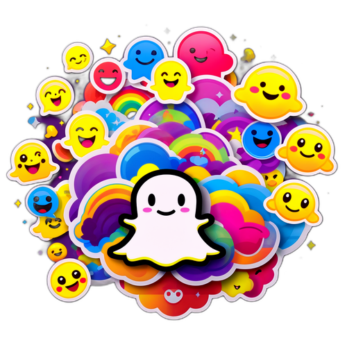 Färgglad klistermärke med Snapchat-logotyp och lekfulla emojis