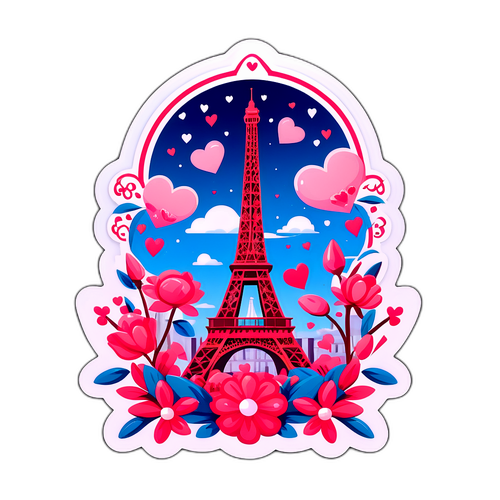 Романтический вид на Эйфелеву башню и Тулузу с цветами и сердцами