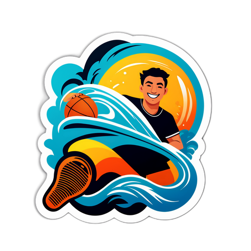 스포츠의 흥분을 상징하는 모험적인 스티커 디자인