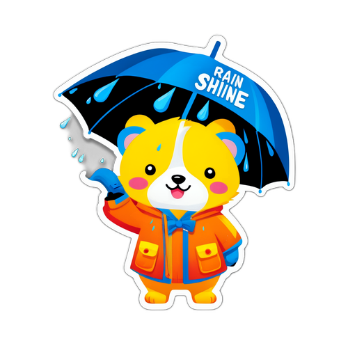 Cute Cartoon Animal na may Raincoat at Payong