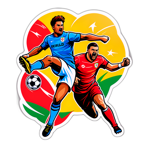 Actievolle sticker van een voetbalwedstrijd in de Challenger Pro League