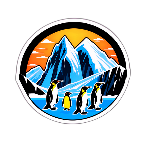 Стикер с пингвинами на фоне ледников