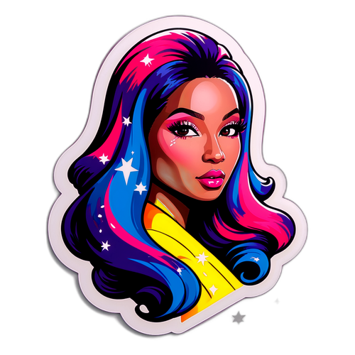 Sticker na may Makukulay na Buhok at Musika