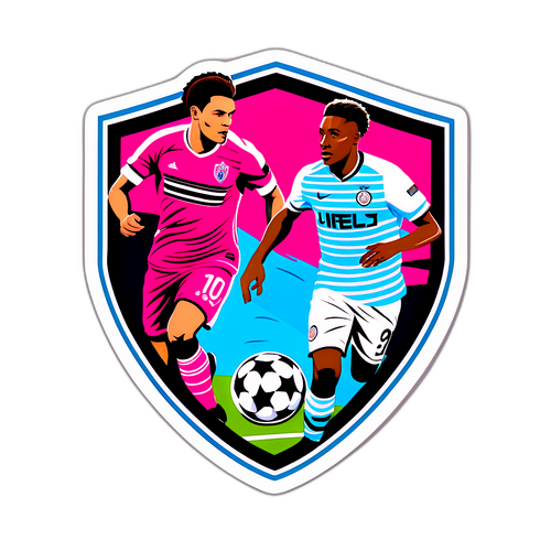 Sticker van twee voetballers in een spannende wedstrijd