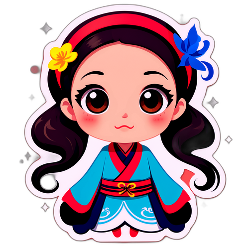 Karikatura dívky v tradičním oděvu