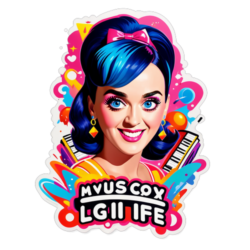 Una vibrante calcomanía de Katy Perry con elementos musicales