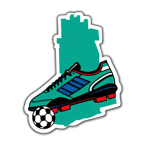 Sticker van de stedelijke skyline van Zwolle met een grote voetbalschoen