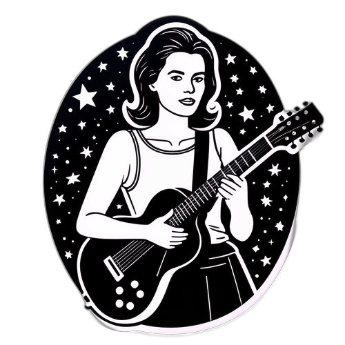 Minimalistische tekening van Eefje de Visser met gitaar en sterren